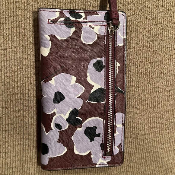 Kate Spade Cameron WLRU6040 Crossgrain Leather Purple Floral Bifold Wallet - Picture 3 of 3
